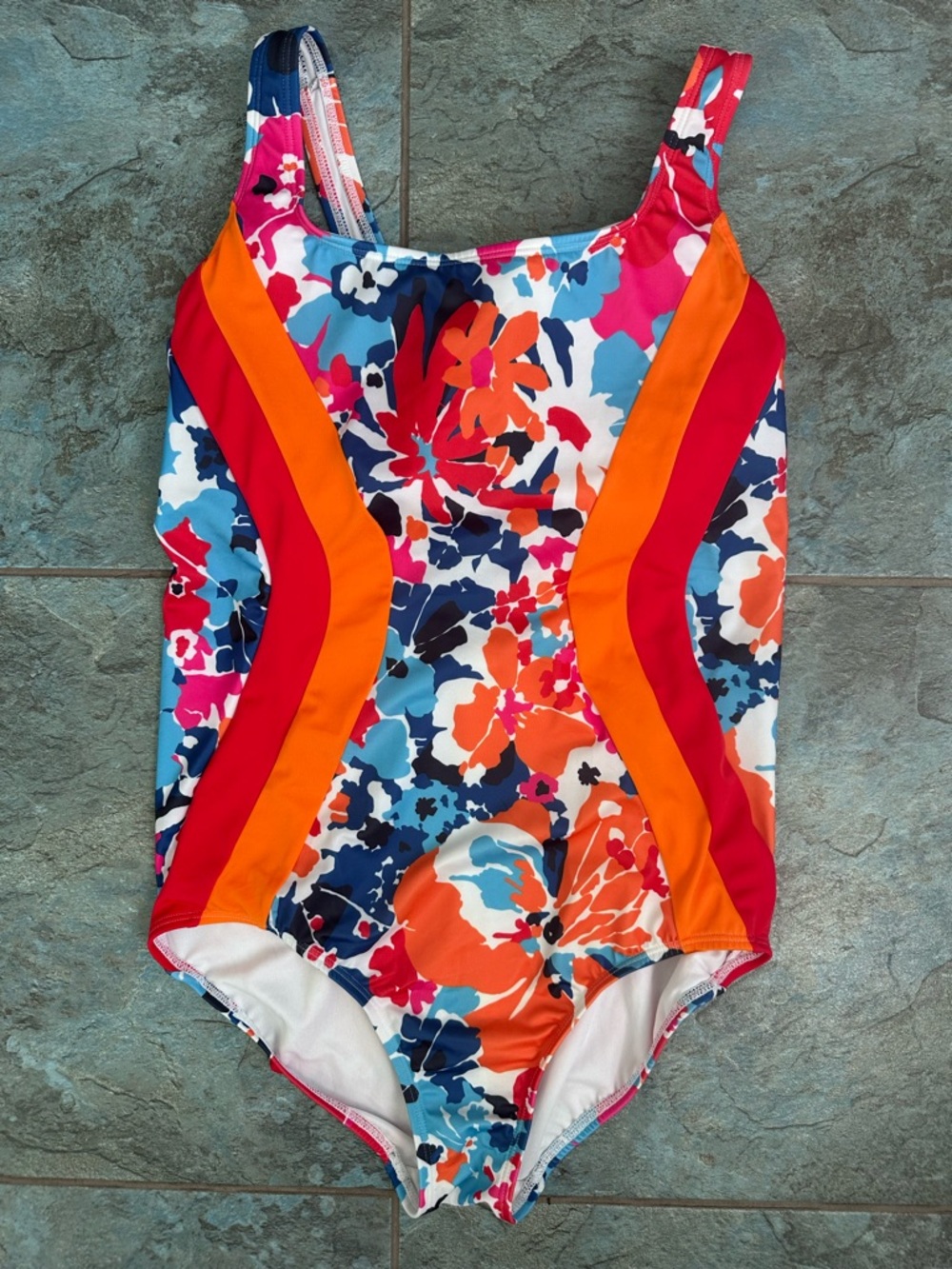 Lands End Women’s One Piece Swimsuit Sz 14 Cross Back Floral Colorful Beach